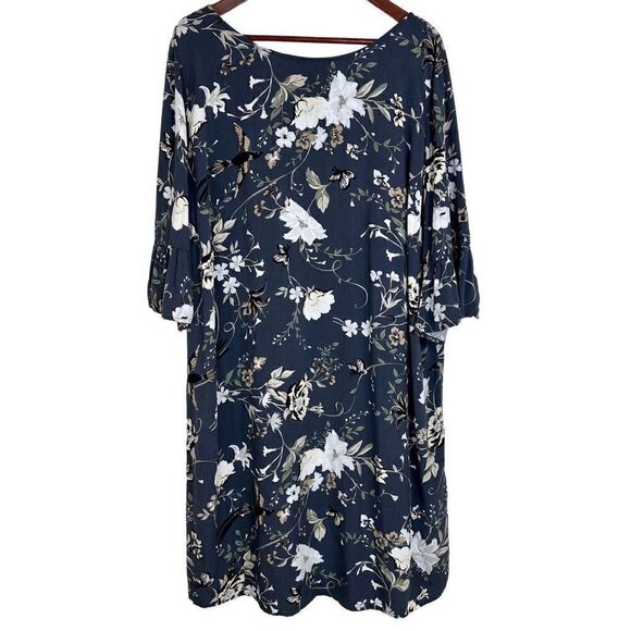 Old Navy Womens 2X Gray Fairycore Shift Dress Ruffle Sleeves Floral Bird Novelty - Picture 1 of 11